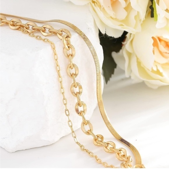 Gold 14k Gold Plated Snake Chain Layered Bracelet - Picture 2 of 3